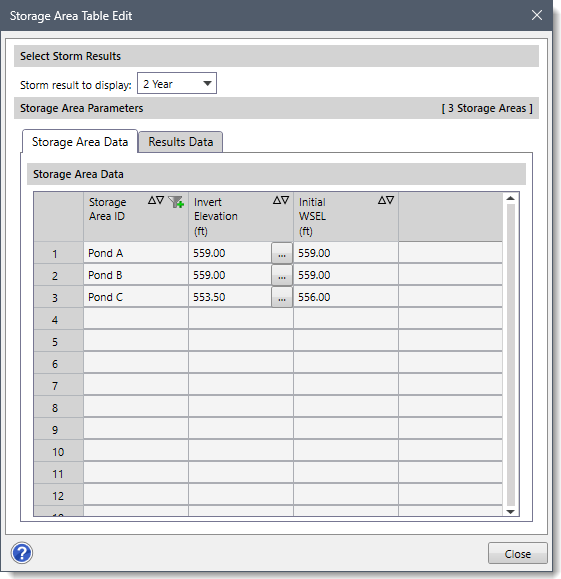 Storage Area Table Edit dialog box