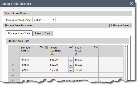 Storage Area Data panel