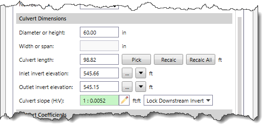 Culvert Dimensions section