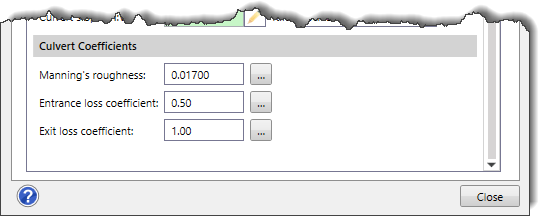 Culvert Coefficients section