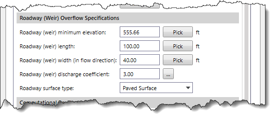 Roadway (Weir) Overflow Specifications section