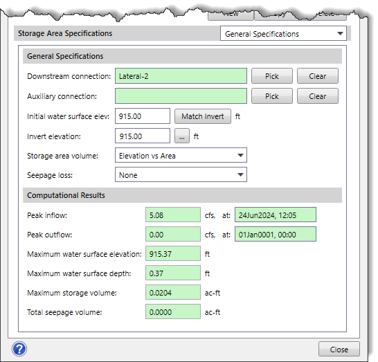 General Specifications panel