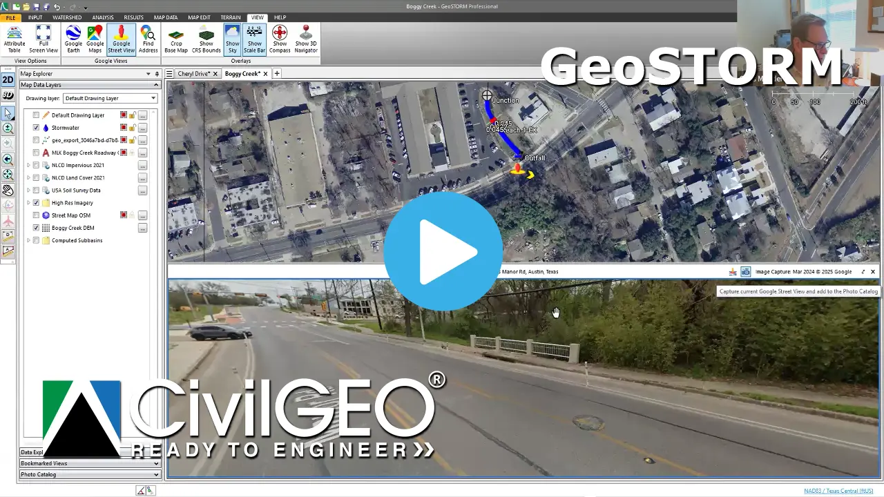 Using Google Street View and Photo Catalog to view site imagery within a stormwater project