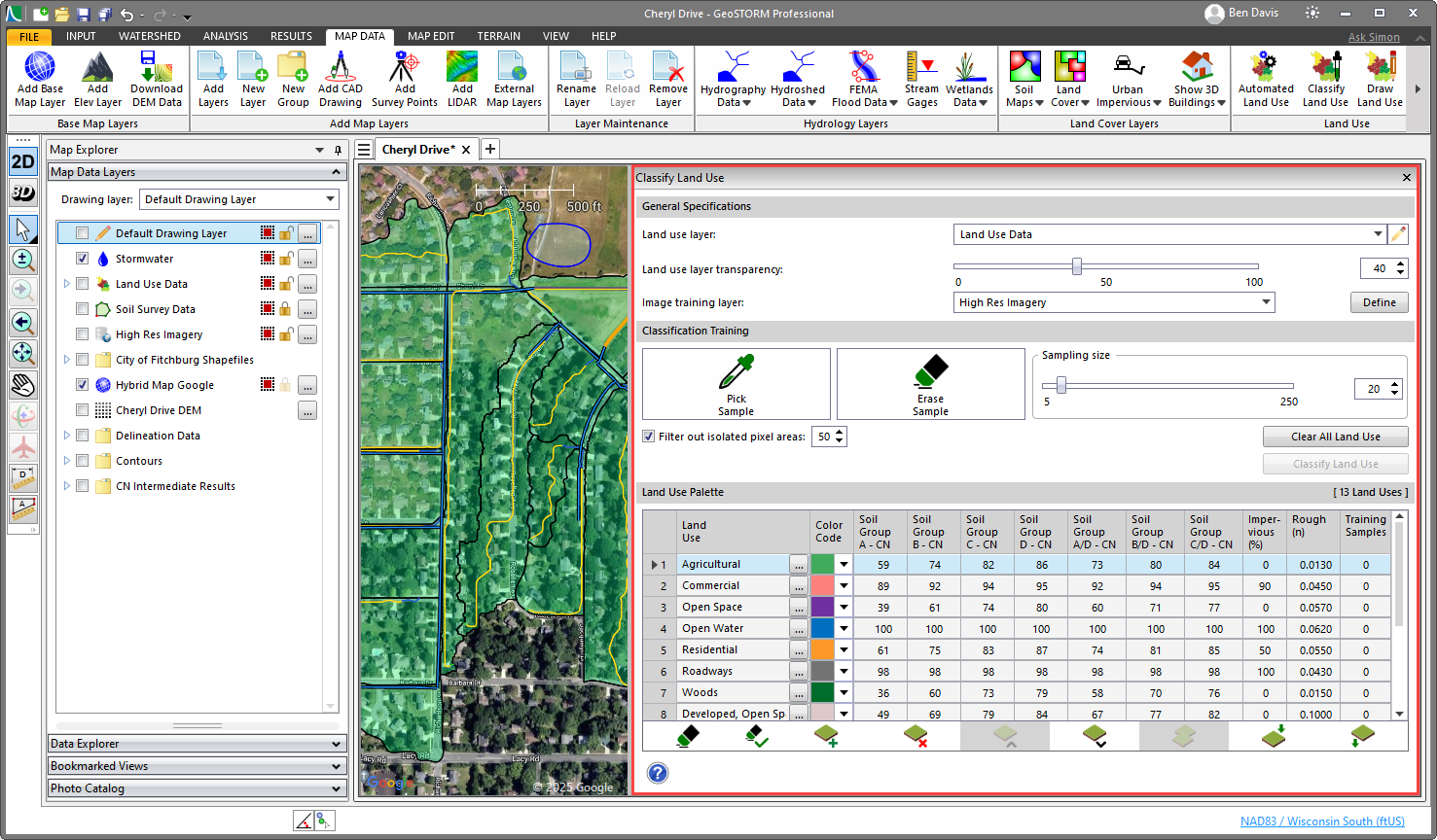 Classify Land Use panel