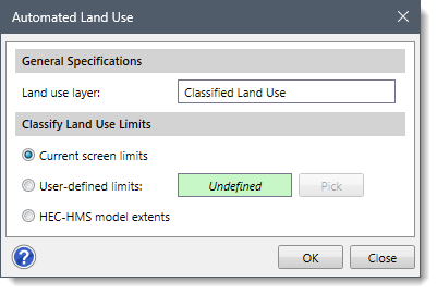 Automated Land Use dialog box