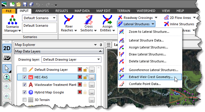 Extract Weir Crest Geometry command of the Lateral Structures dropdown menu