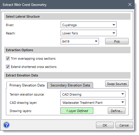 Extract Weir Crest Geometry dialog box