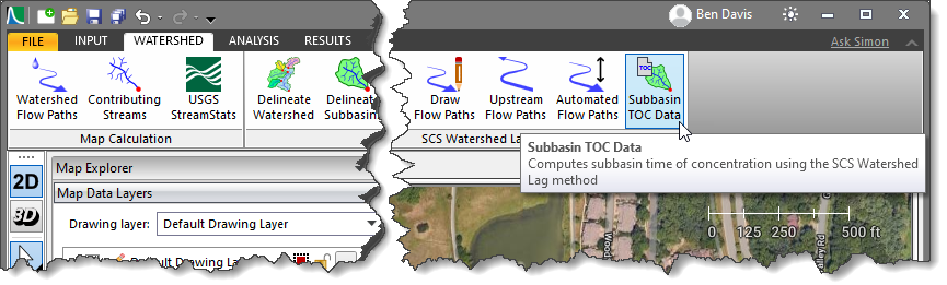 Subbasin TOC Data command - SCS Watershed Lag method
