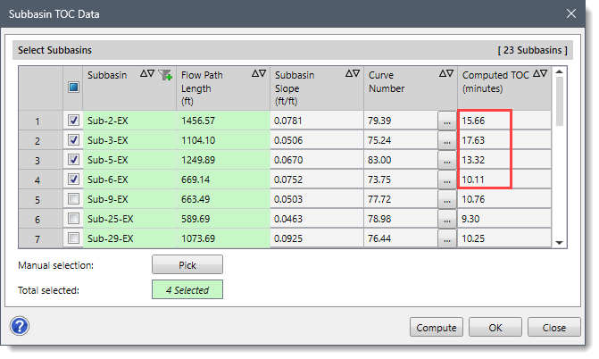 Computed TOC data column entry