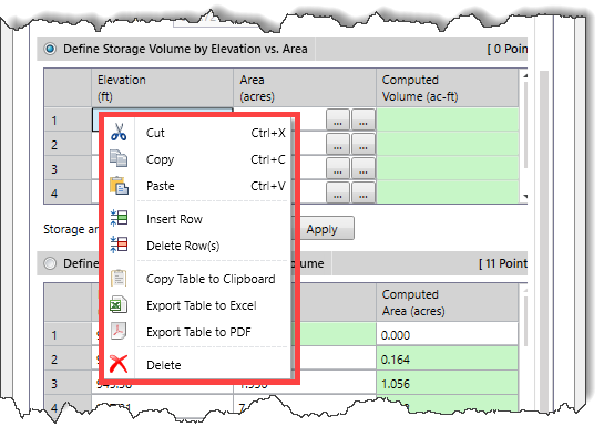 Right-click context menu commands