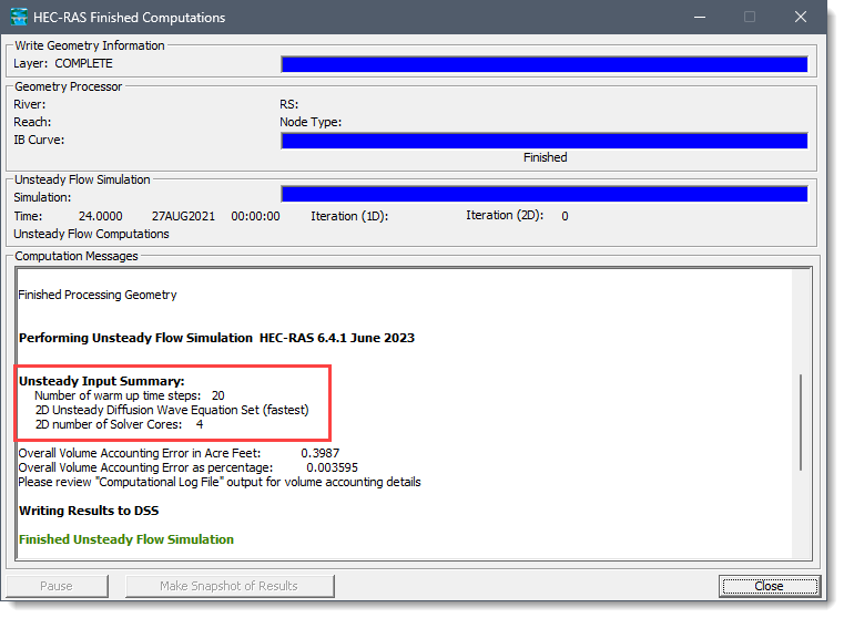 HEC-RAS Simulation Window