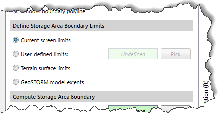 Define Storage Area Boundary Limits section