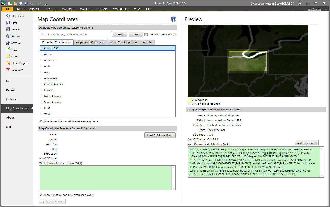 File ribbon menu - Map Coordinates option