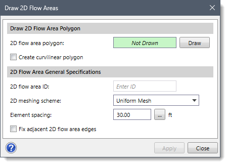 Draw 2D Flow Areas command
