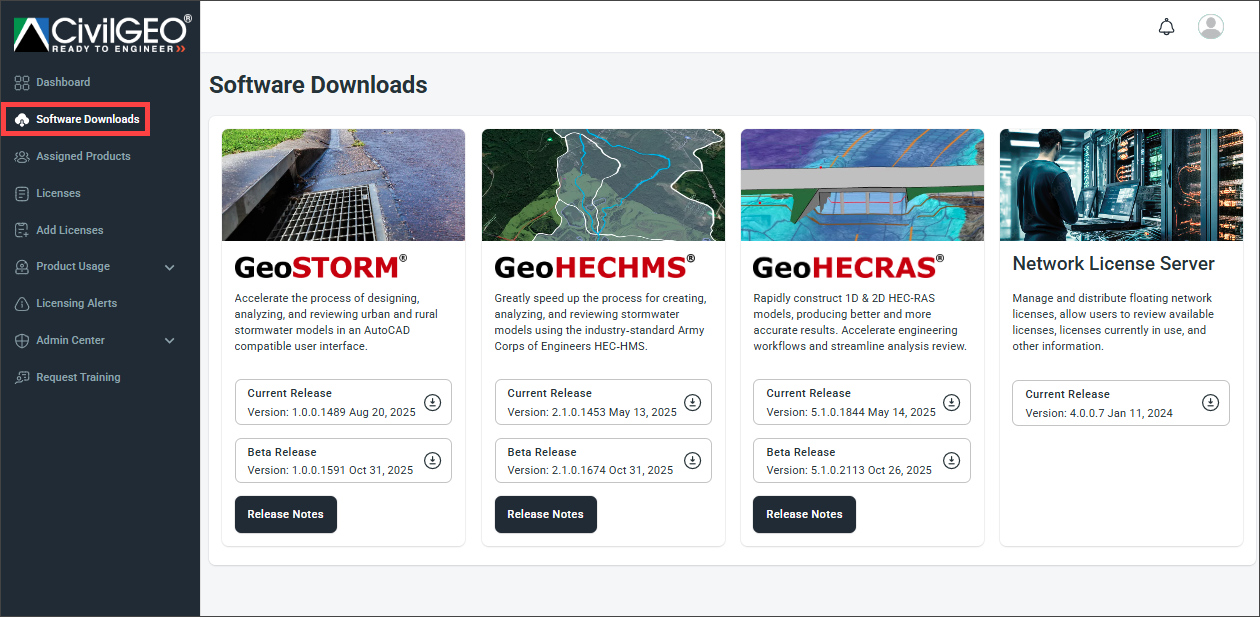 Customer Portal Software Downloads page