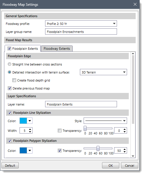 Floodway Map Settings dialog box