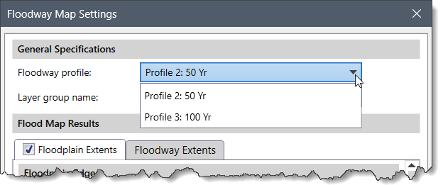 Floodway profile dropdown combo box 