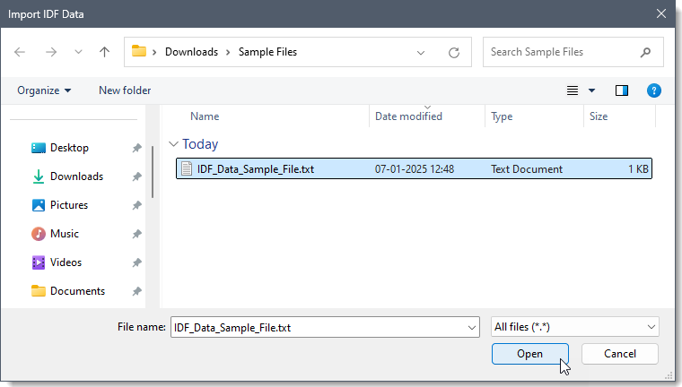 [Import IDF Data] button