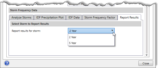 Report results for storm dropdown combo box