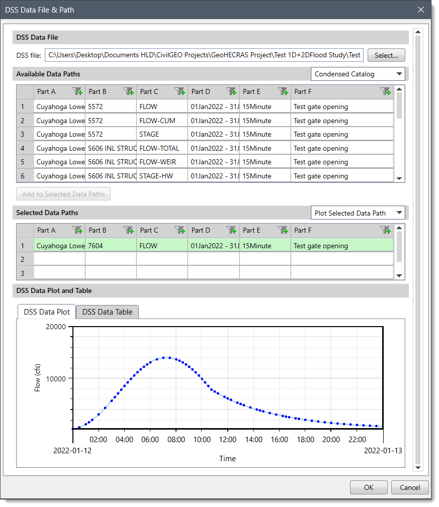 DSS Data File & Path dialog box