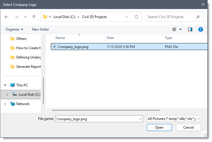 Select Company Logo dialog box 