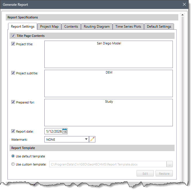 Report Settings panel