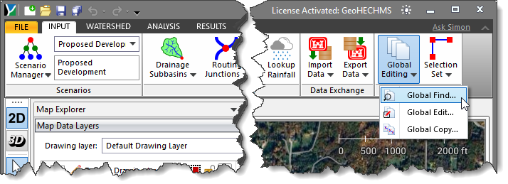 Global Editing Dropdown menu - Find Command