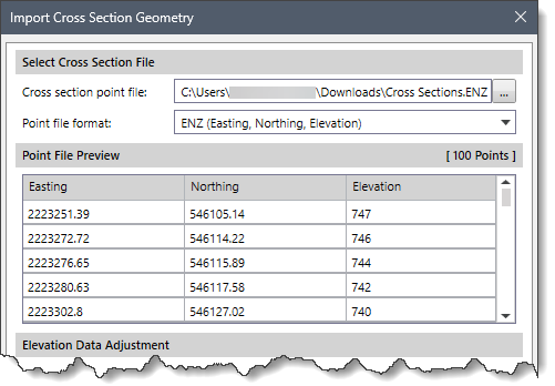 Select Cross Section File section