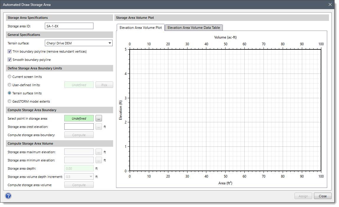 Automated Draw Storage Areas dialog box