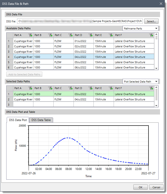 DSS Data File & Path dialog box
