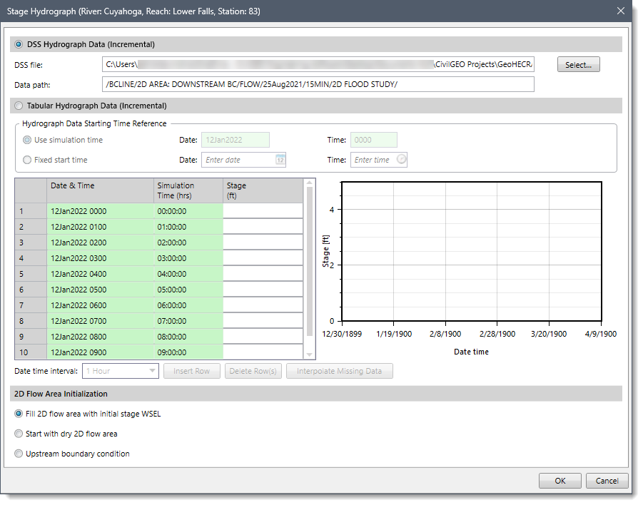 Stage Hydrograph dialog box