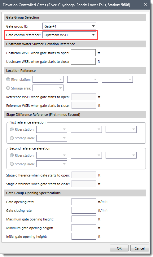 Elevation Controlled Gates dialog box