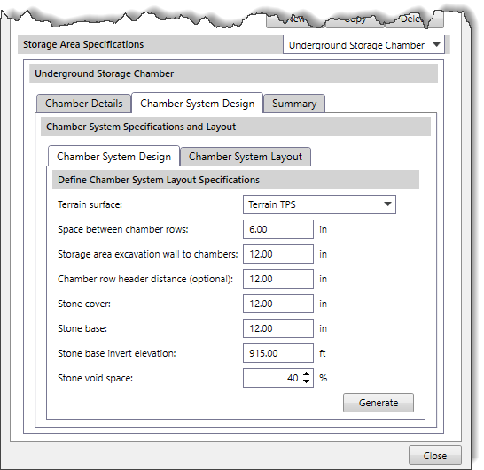 Chamber System Design subpanel