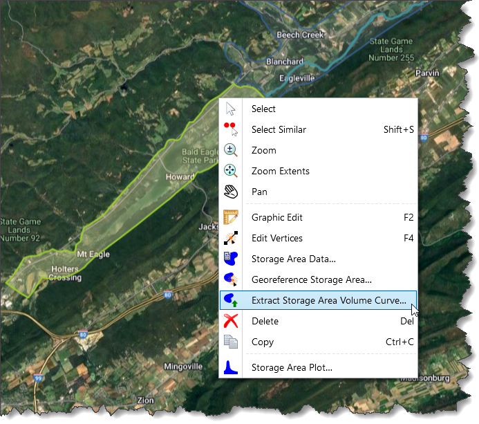 Right-click context menu - Extract Storage Area Volume Curve