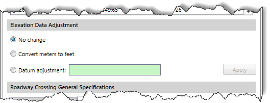 Elevation Data Adjustment section