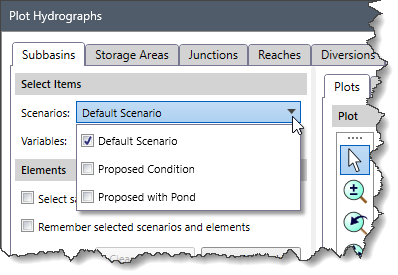 Select Items section - Scenarios dropdown combo box
