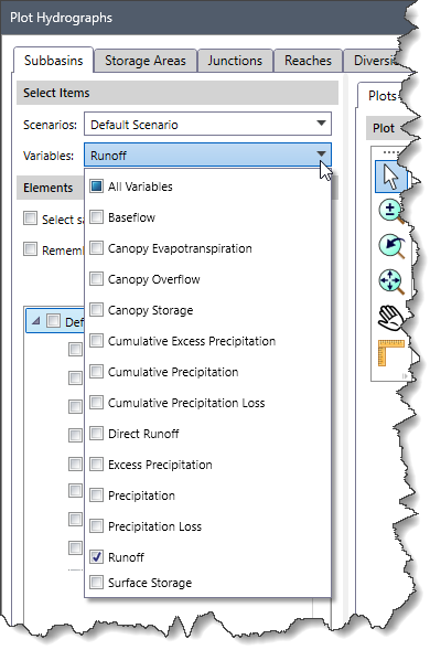 Select Items section - Variables dropdown combo box