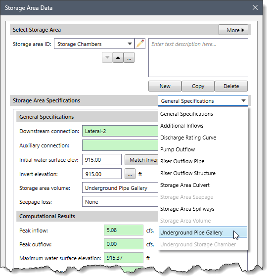 Underground Pipe Gallery Data panel option