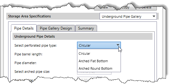 Select perforated pipe type dropdown combo box