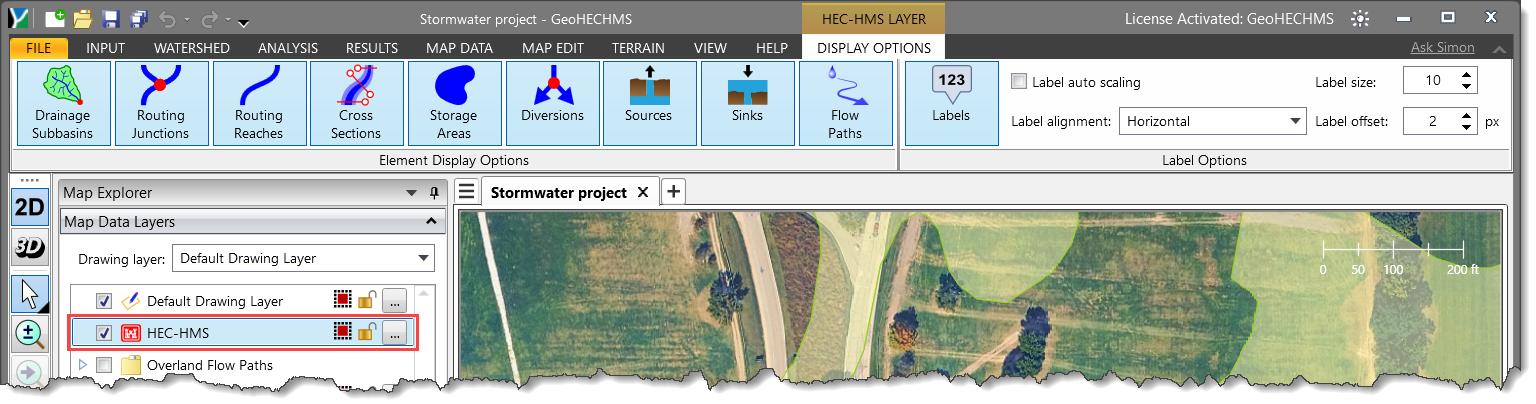 HEC-HMS Display Options ribbon menu