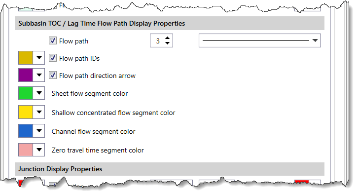 Subbasin TOC / Lag Time Flow Path Display Properties section
