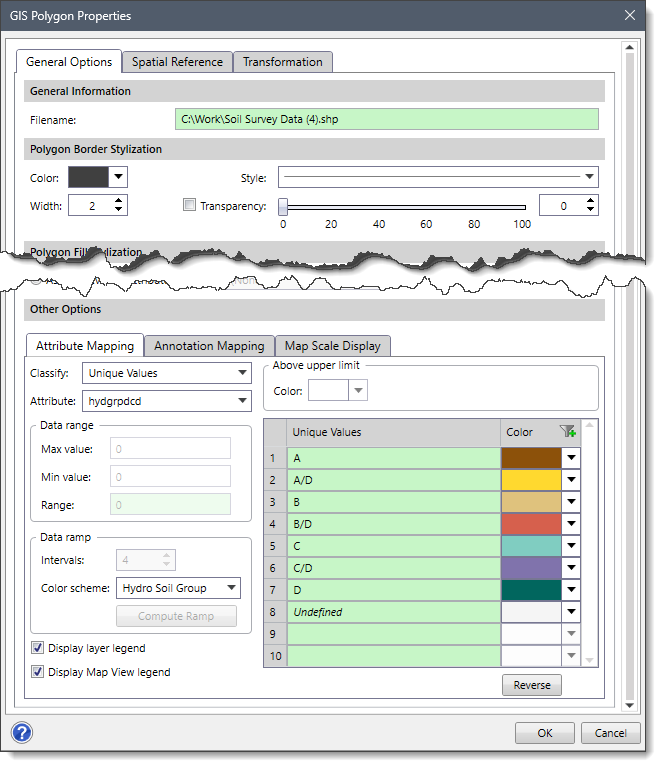 GIS Polygon Properties dialog box