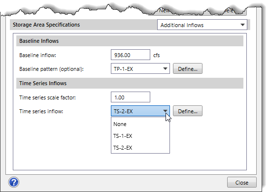 Time series inflow dropdown combo box