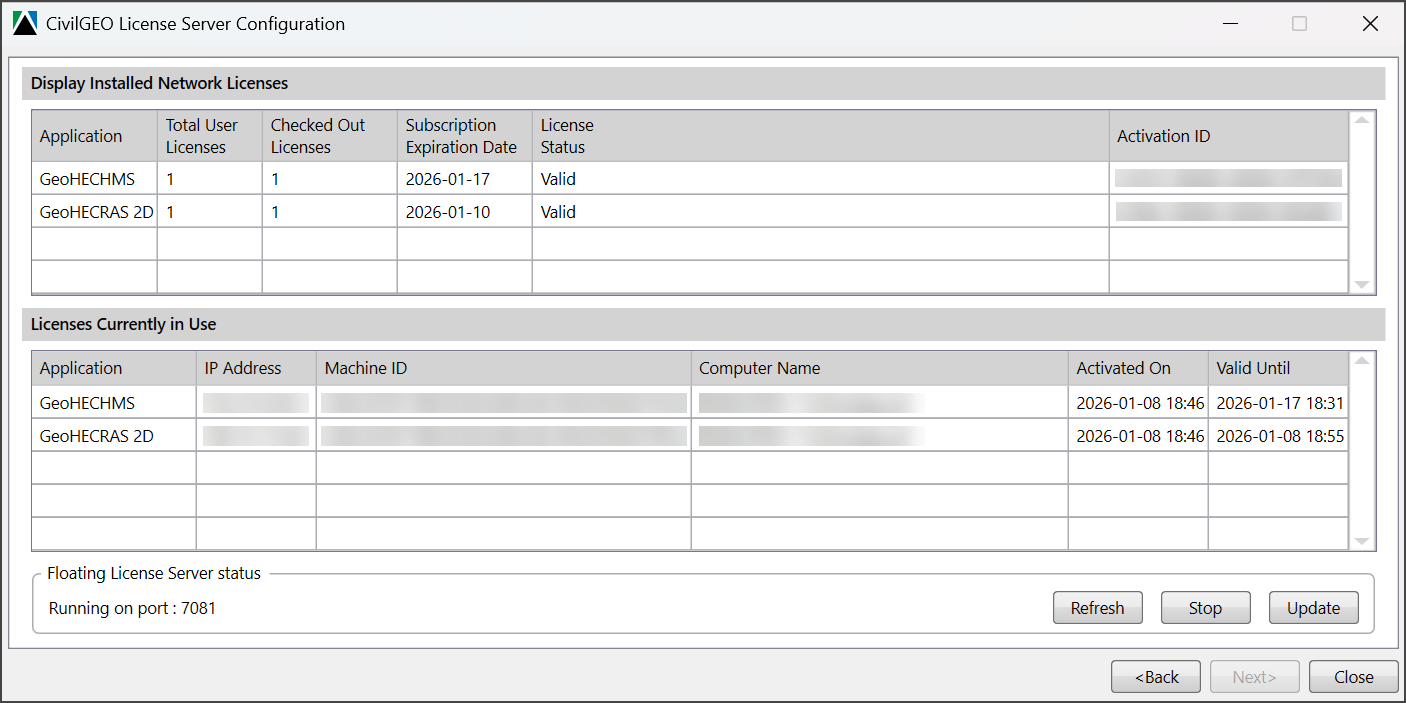 CivilGEO License Server Configuration application