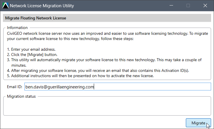 Floating Network License Migration - Clicking the [Migrate] button