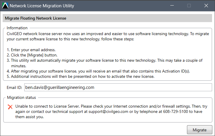 Unable to connect to the License Server error