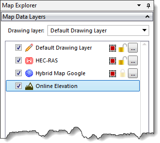 Online Elevation data Map Data Layers panel