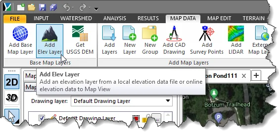 Add Elev Layer command from the Map Data ribbon menu command