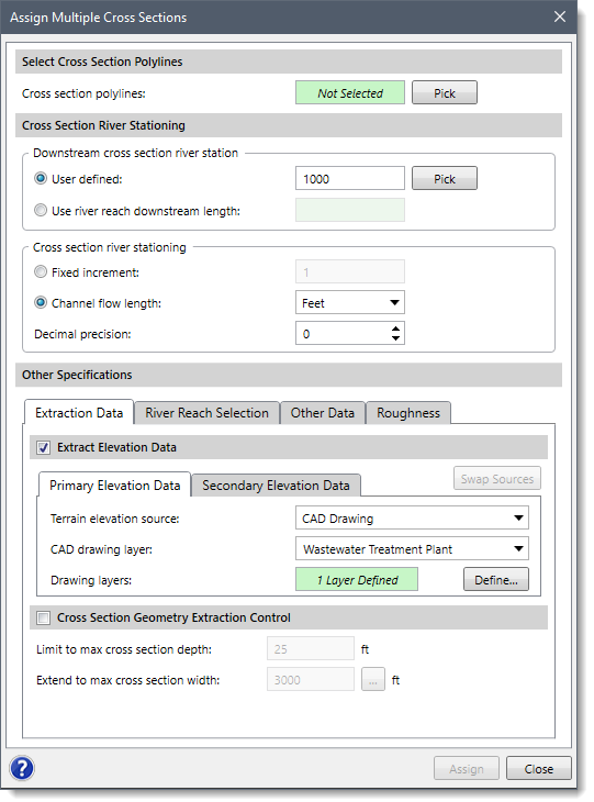 Assign Multiple Cross Sections dialog box