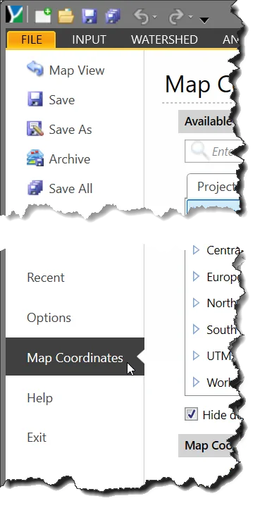 Map Coordinates option